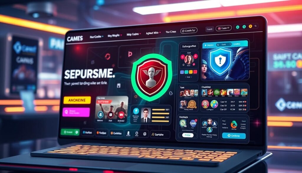 Generate an image of a secure and modern online gaming platform interface.